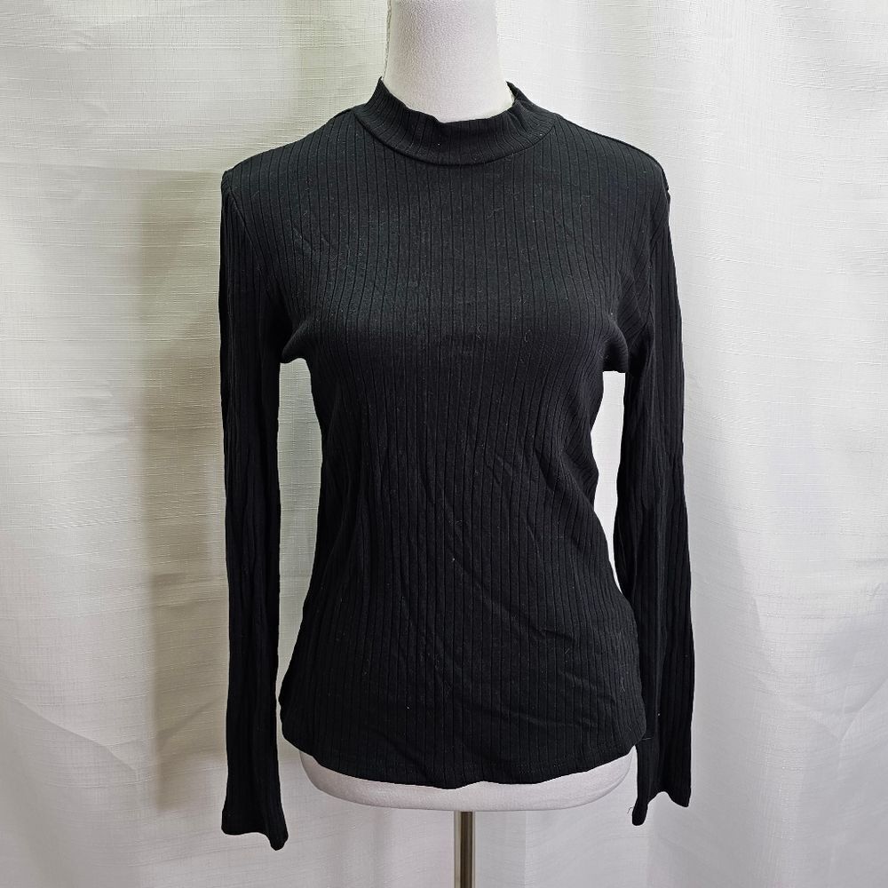SHEIN Basics Black Ribbed Mock Neck Top Size Large (8/10)